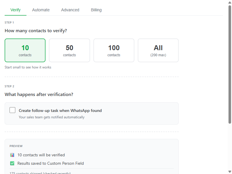 Bulk verification interface
